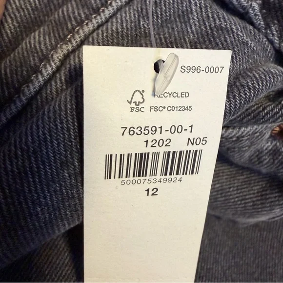 Old Navy High Rise Slouchy Straight Jeans Women 12 Charcoal Button Fly NWT - Picture 10 of 12